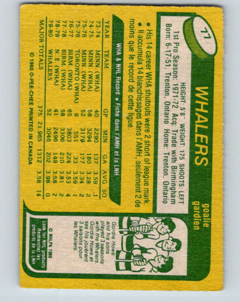 1980-81 O-Pee-Chee #77 John Garrett  Hartford Whalers  V37755