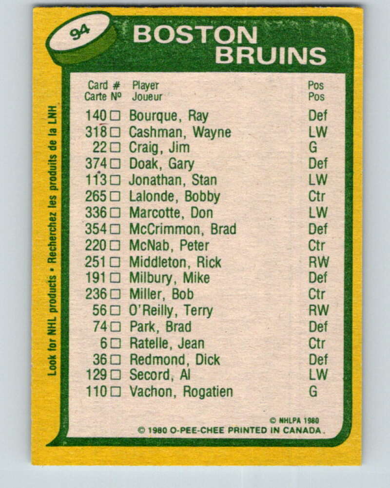 1980-81 O-Pee-Chee #94 Peter McNab/Rick Middleton TL  Boston Bruins  V37951