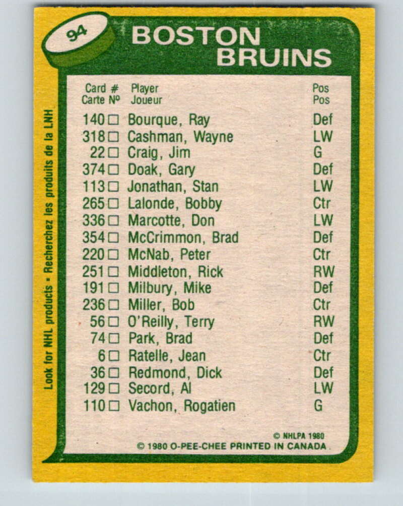 1980-81 O-Pee-Chee #94 Peter McNab/Rick Middleton TL  Boston Bruins  V37952