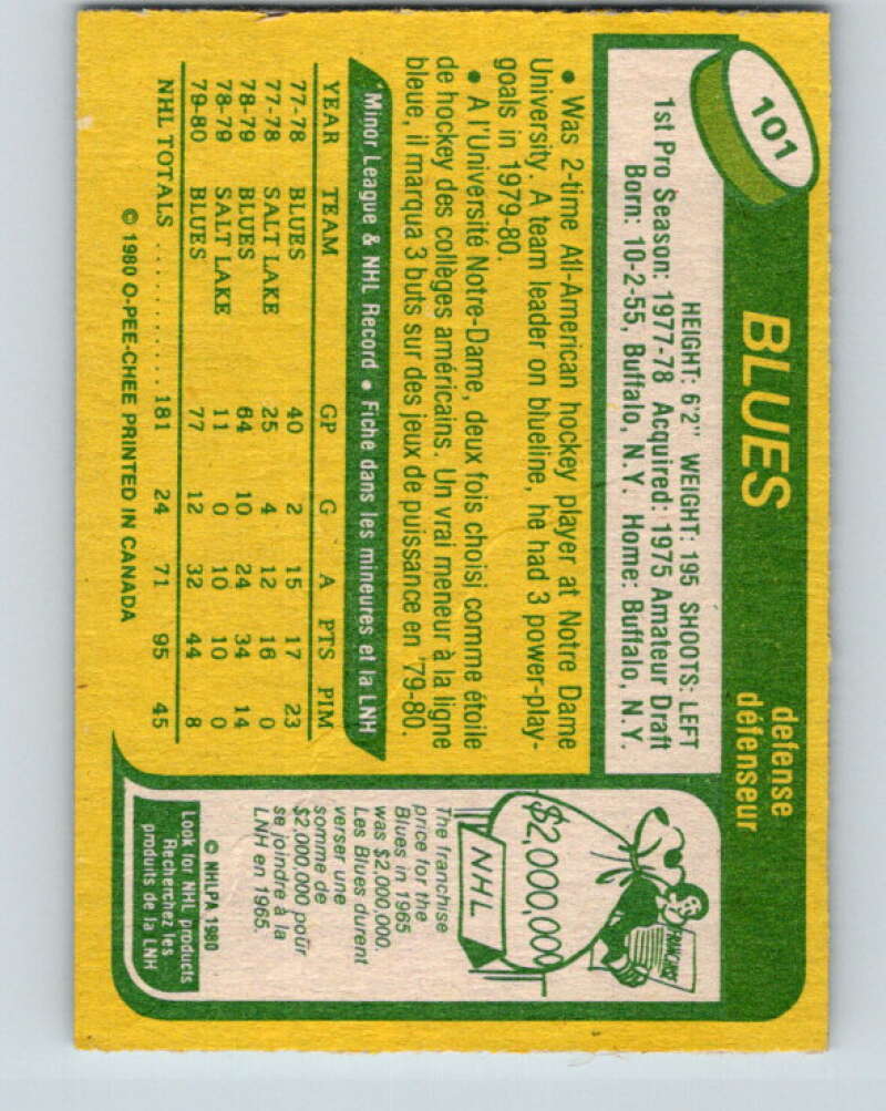 1980-81 O-Pee-Chee #101 Jack Brownschidle  St. Louis Blues  V38032