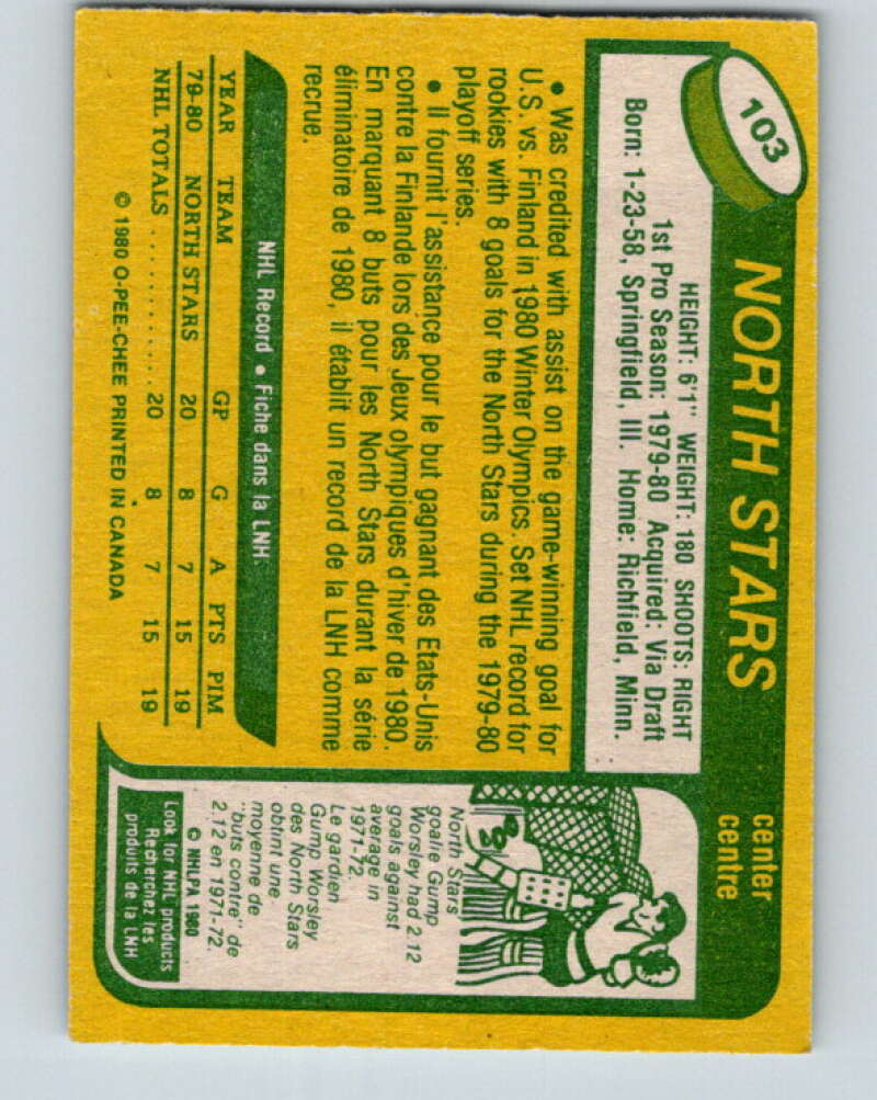 1980-81 O-Pee-Chee #103 Steve Christoff OLY  RC Rookie North Stars  V38053