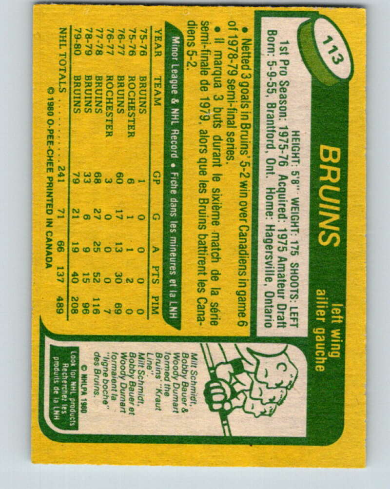 1980-81 O-Pee-Chee #113 Stan Jonathan  Boston Bruins  V38149