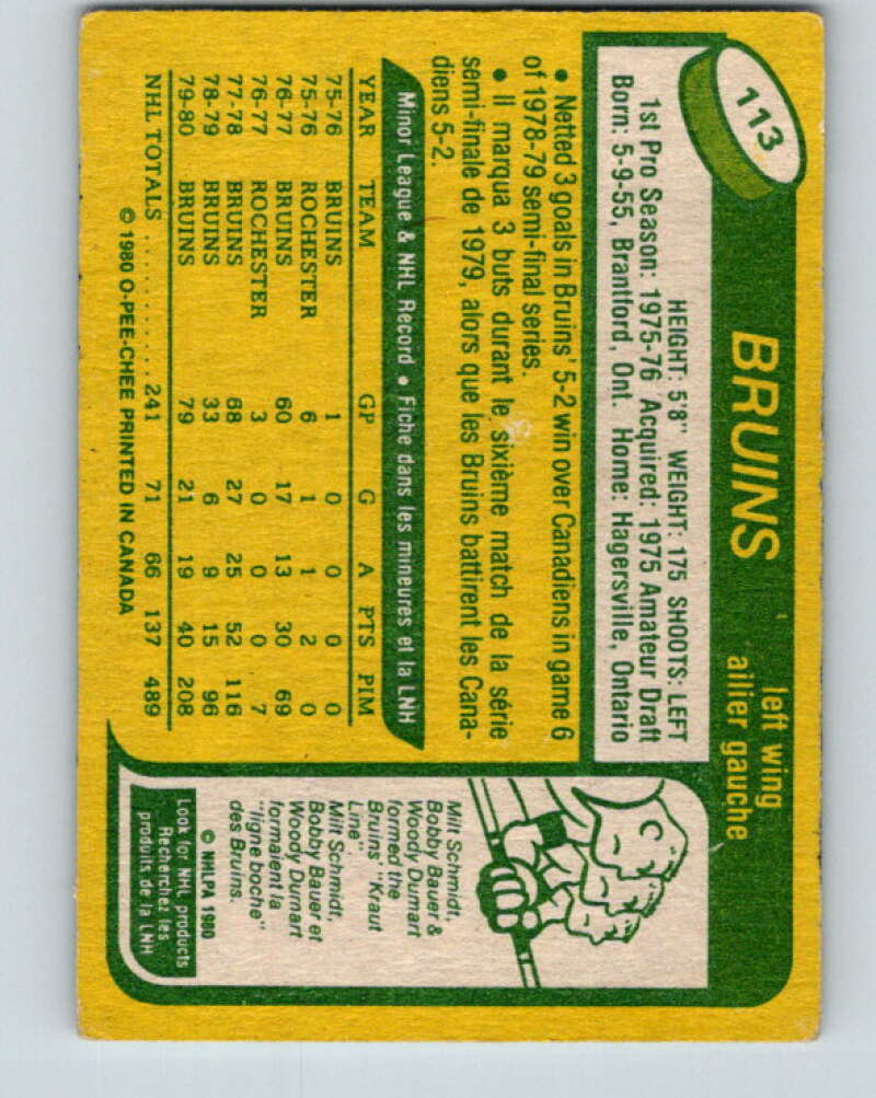 1980-81 O-Pee-Chee #113 Stan Jonathan  Boston Bruins  V38157