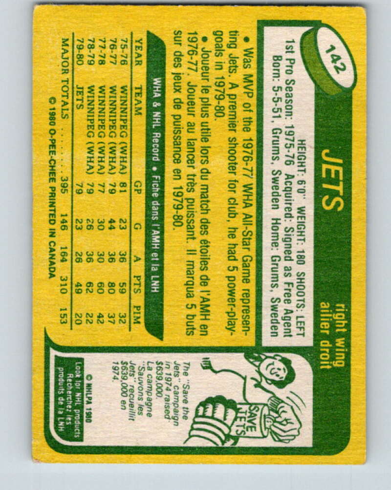 1980-81 O-Pee-Chee #142 Willy Lindstrom  Winnipeg Jets  V38433