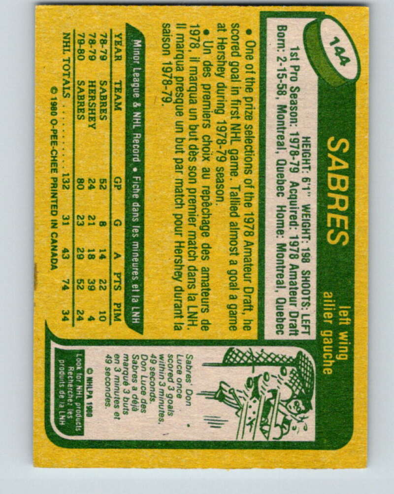 1980-81 O-Pee-Chee #144 Tony McKegney  RC Rookie Buffalo Sabres  V38463