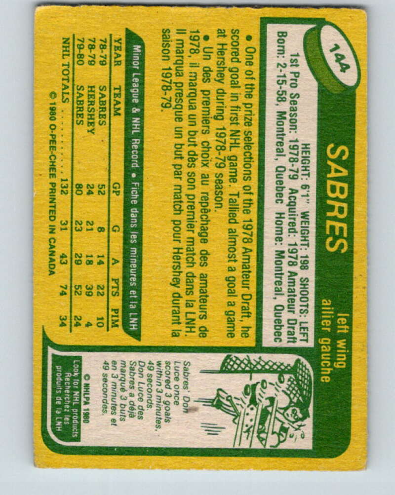 1980-81 O-Pee-Chee #144 Tony McKegney  RC Rookie Buffalo Sabres  V38464