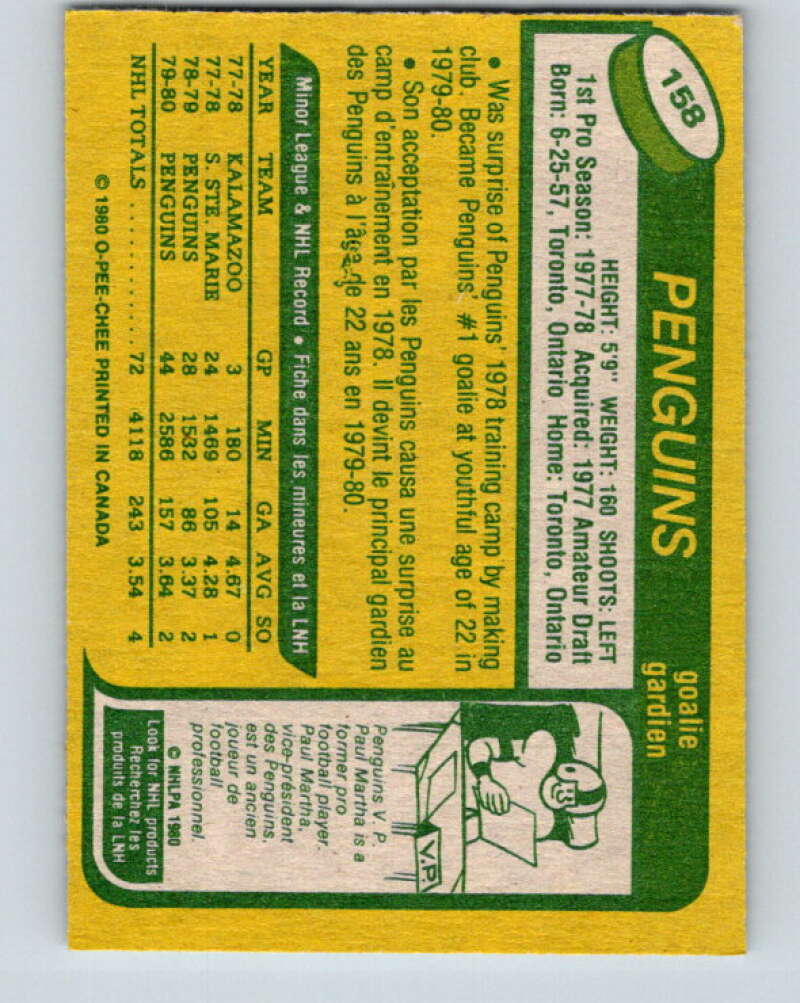 1980-81 O-Pee-Chee #158 Greg Millen  Pittsburgh Penguins  V38611