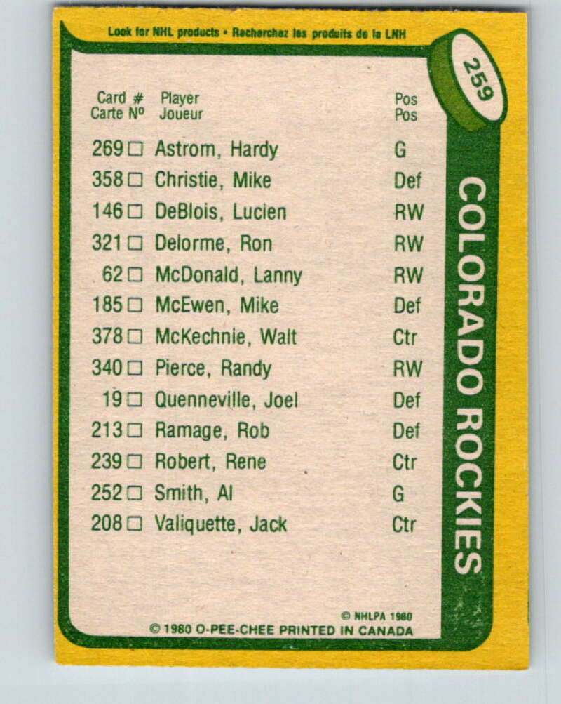 1980-81 O-Pee-Chee #259 Rene Robert TL  Colorado Rockies  V39684