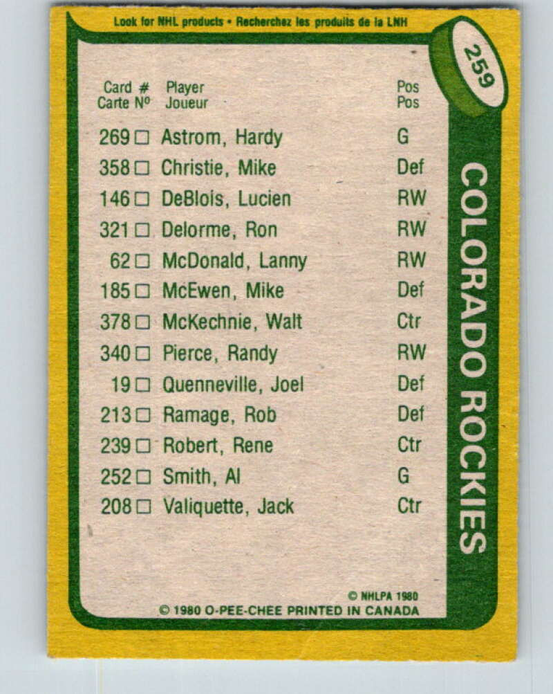 1980-81 O-Pee-Chee #259 Rene Robert TL  Colorado Rockies  V39685