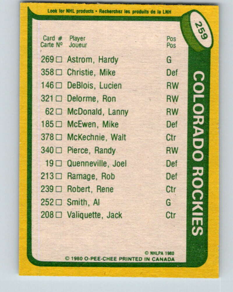 1980-81 O-Pee-Chee #259 Rene Robert TL  Colorado Rockies  V39691
