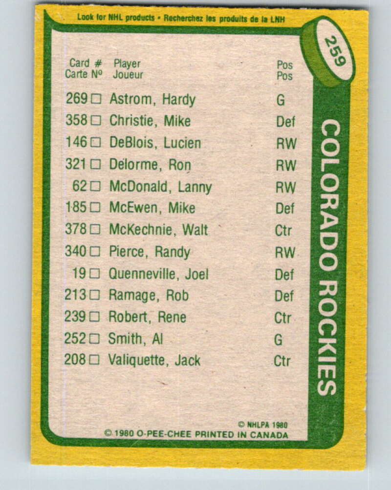 1980-81 O-Pee-Chee #259 Rene Robert TL  Colorado Rockies  V39693