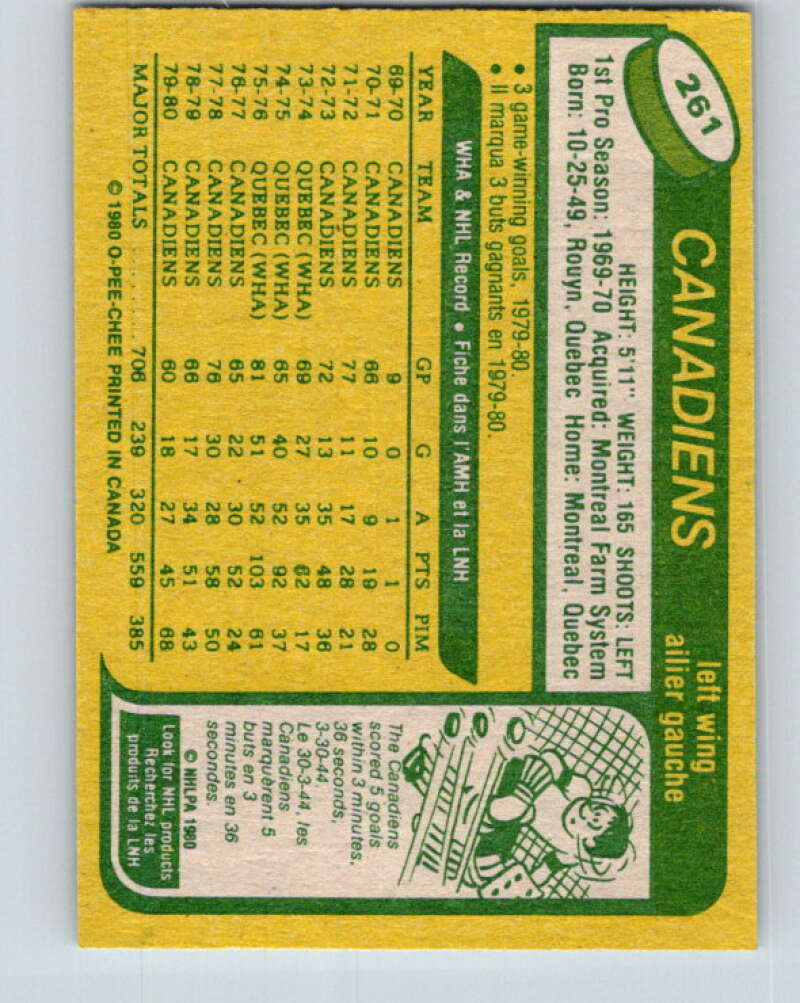 1980-81 O-Pee-Chee #261 Rejean Houle  Montreal Canadiens  V39702