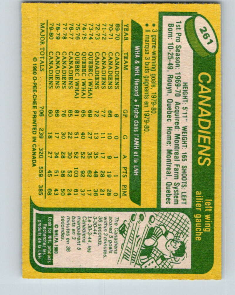 1980-81 O-Pee-Chee #261 Rejean Houle  Montreal Canadiens  V39704