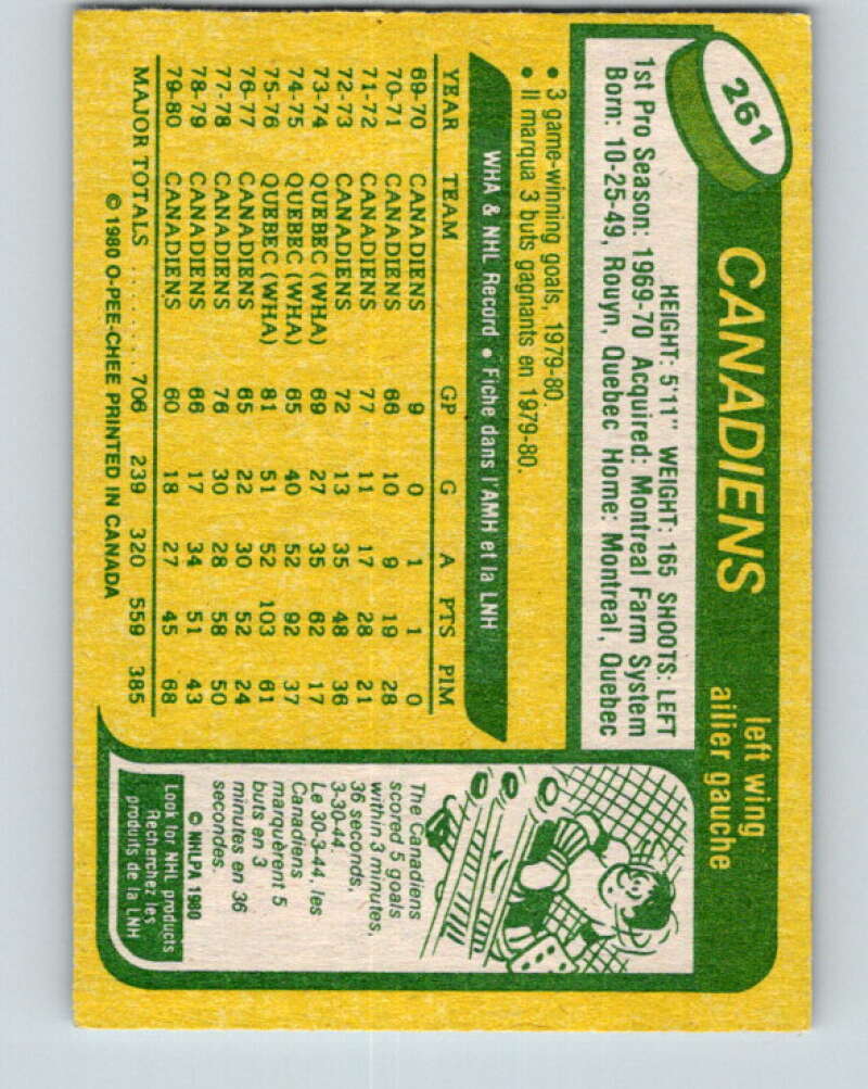 1980-81 O-Pee-Chee #261 Rejean Houle  Montreal Canadiens  V39710