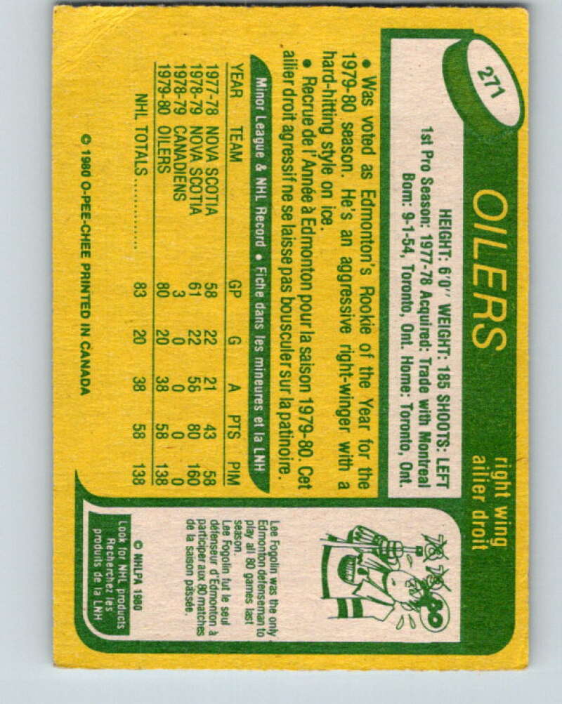 1980-81 O-Pee-Chee #271 Dave Lumley  RC Rookie Edmonton Oilers  V39812