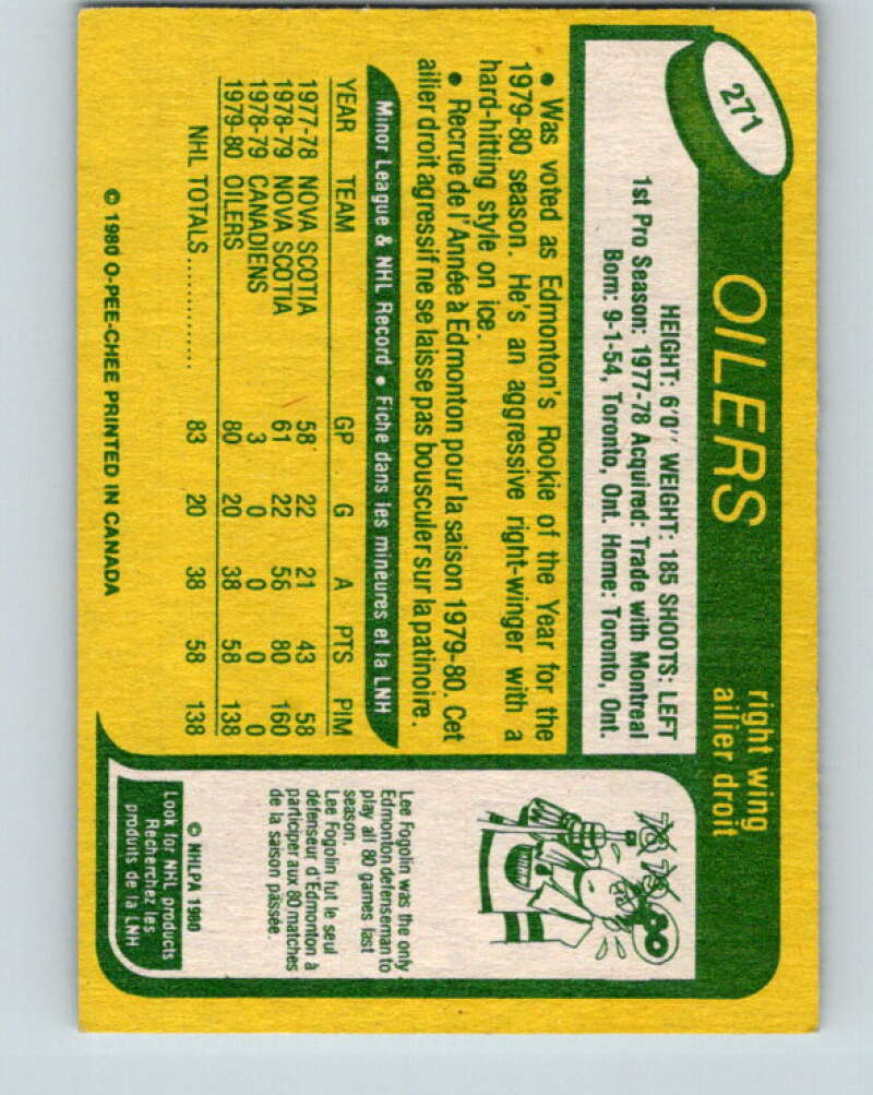 1980-81 O-Pee-Chee #271 Dave Lumley  RC Rookie Edmonton Oilers  V39815