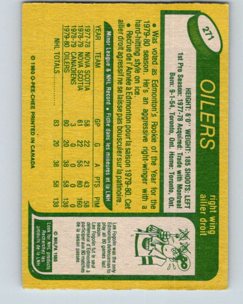 1980-81 O-Pee-Chee #271 Dave Lumley  RC Rookie Edmonton Oilers  V39817