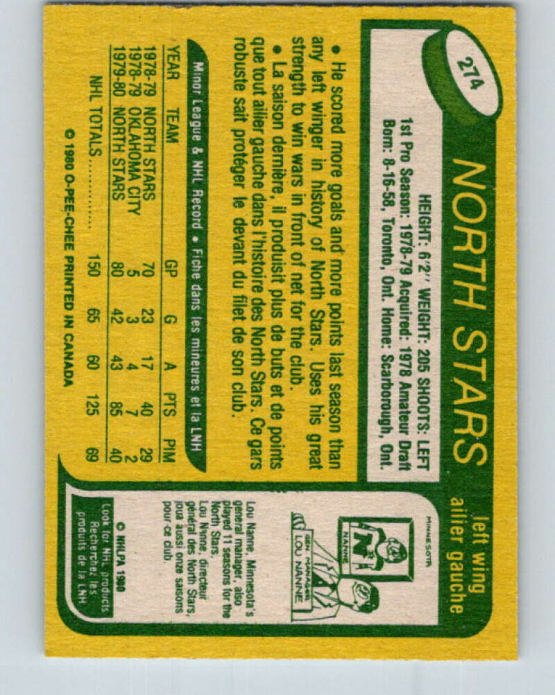 1980-81 O-Pee-Chee #274 Steve Payne  Minnesota North Stars  V39854