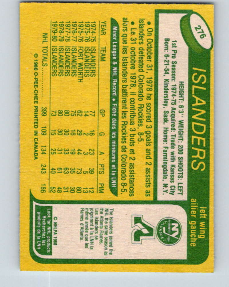 1980-81 O-Pee-Chee #276 Bob Bourne  New York Islanders  V39868