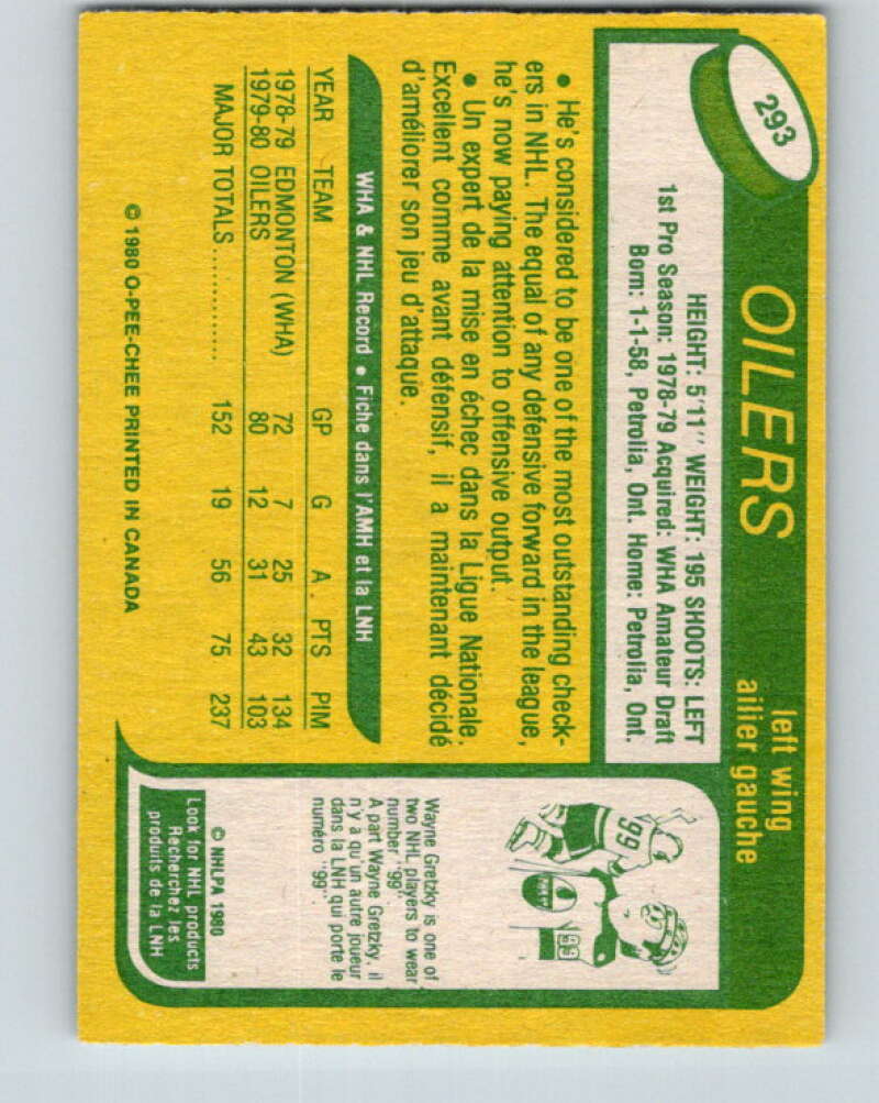 1980-81 O-Pee-Chee #293 Dave Hunter  Edmonton Oilers  V40047