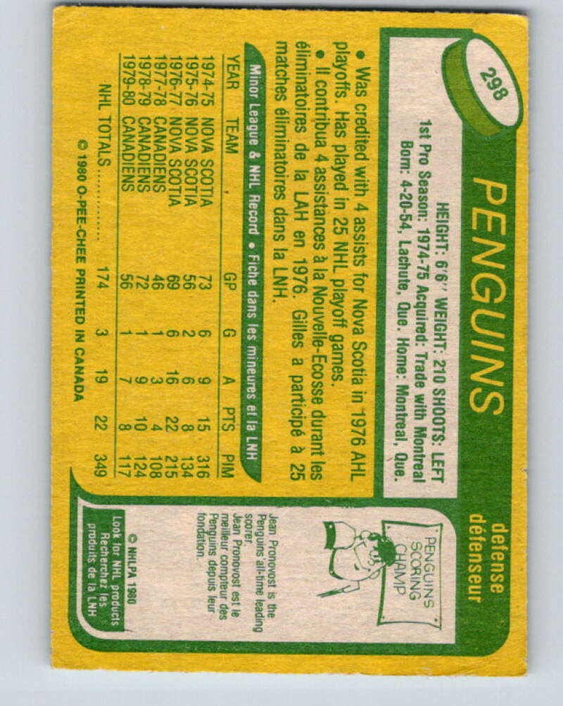 1980-81 O-Pee-Chee #298 Gilles Lupien  RC Rookie Pittsburgh Penguins  V40101