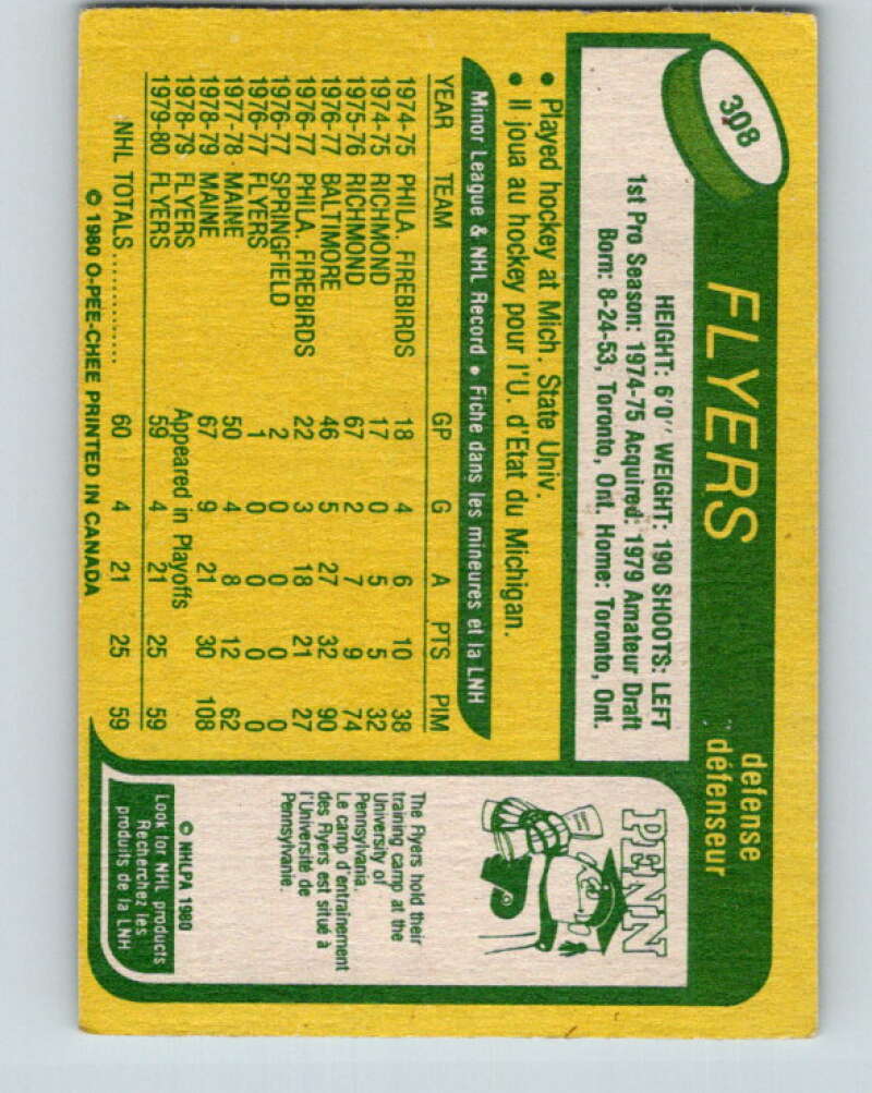 1980-81 O-Pee-Chee #308 Norm Barnes  RC Rookie Philadelphia Flyers  V40221