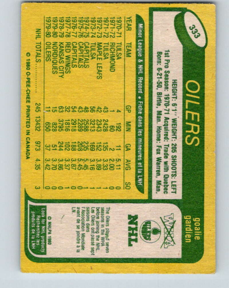 1980-81 O-Pee-Chee #333 Ron Low  Edmonton Oilers  V40451