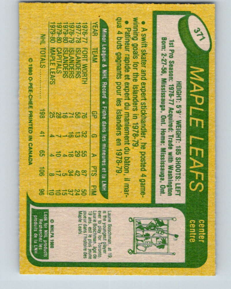 1980-81 O-Pee-Chee #371 Mike Kaszycki  Toronto Maple Leafs  V40818