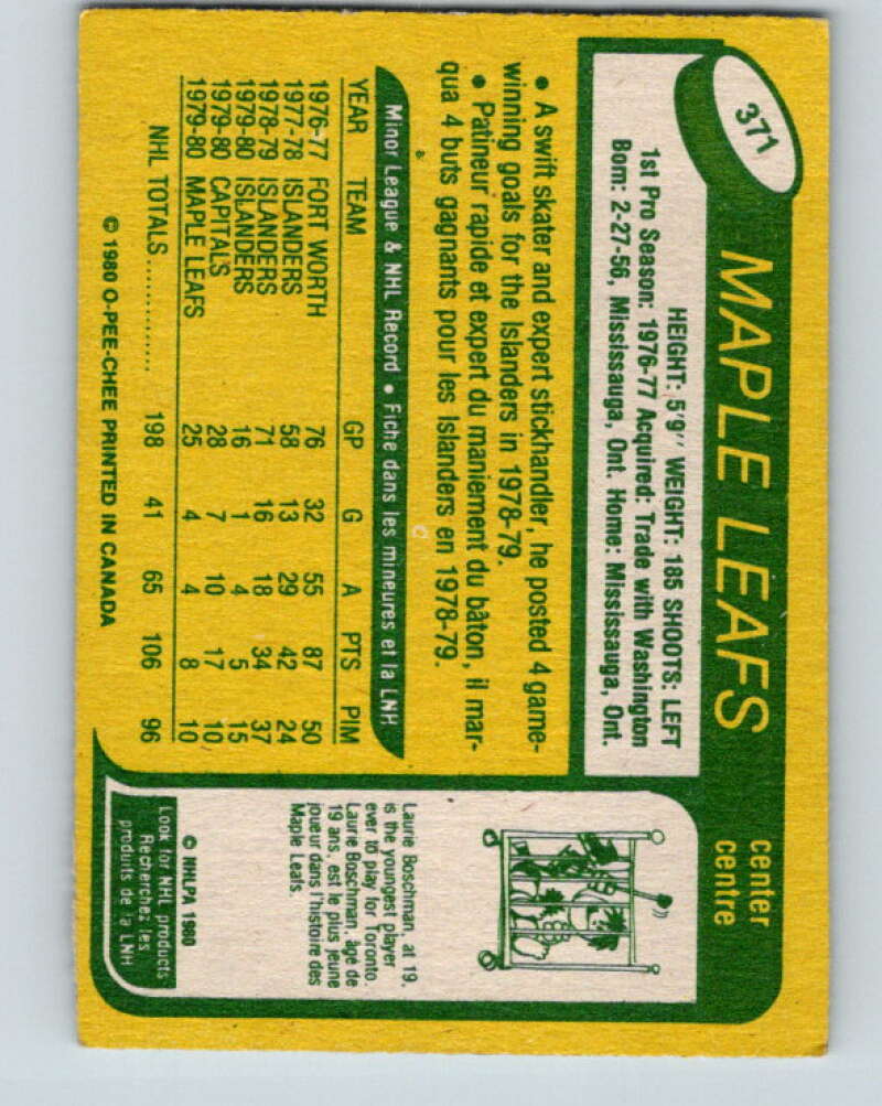 1980-81 O-Pee-Chee #371 Mike Kaszycki  Toronto Maple Leafs  V40821