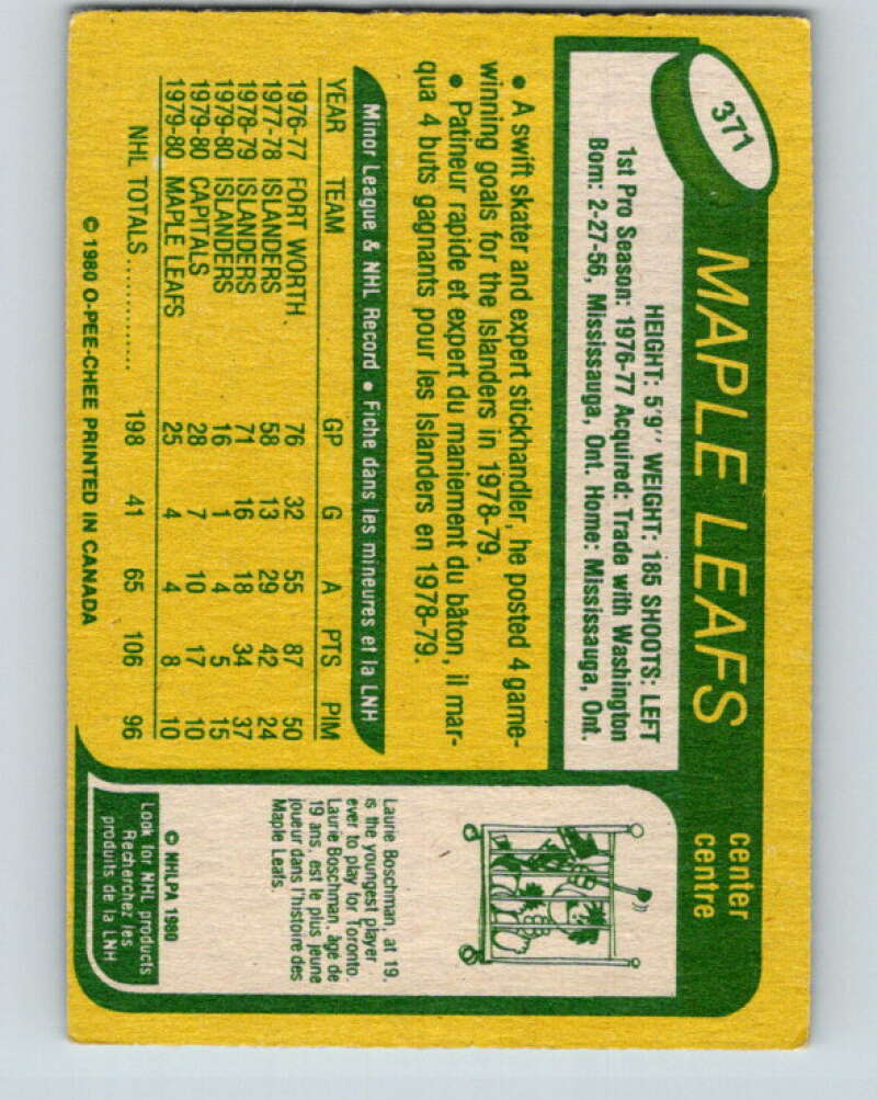 1980-81 O-Pee-Chee #371 Mike Kaszycki  Toronto Maple Leafs  V40822