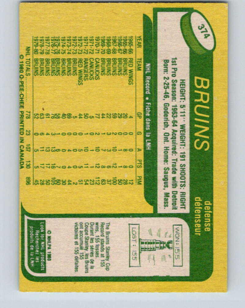 1980-81 O-Pee-Chee #374 Gary Doak  Boston Bruins  V40851