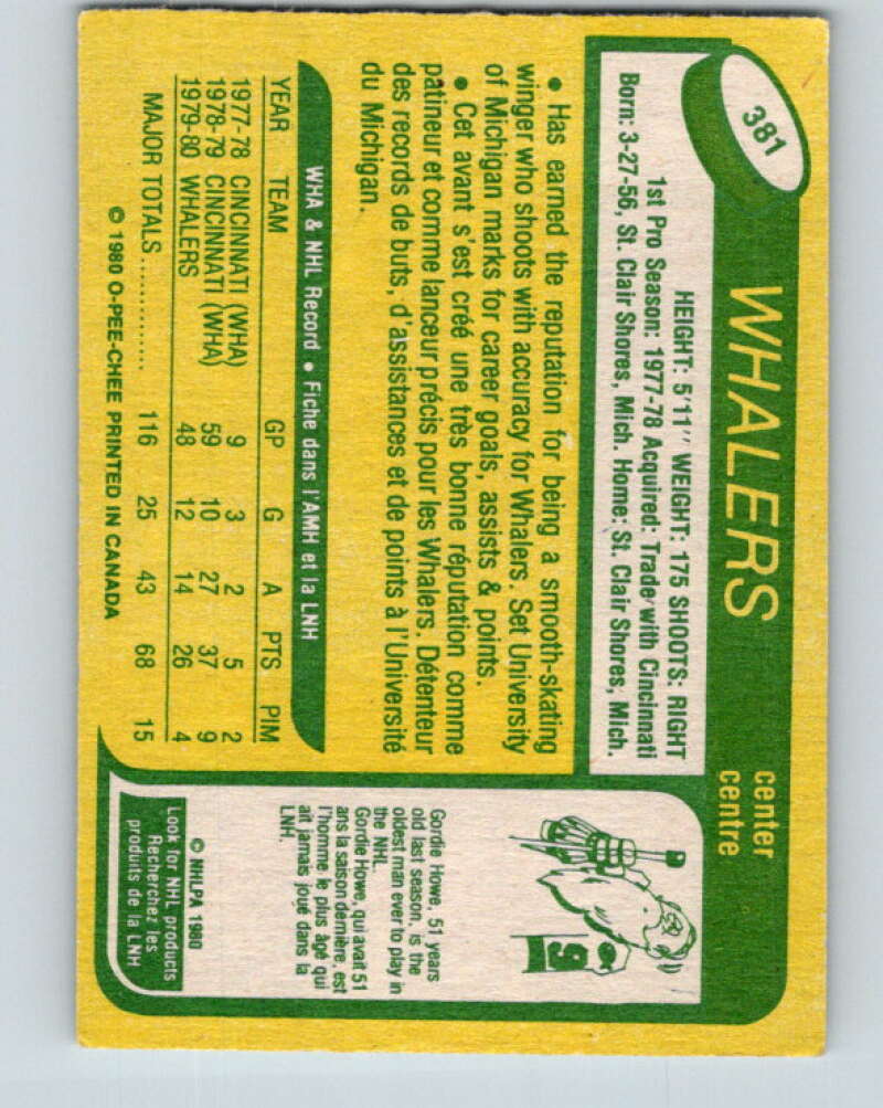 1980-81 O-Pee-Chee #381 Dave Debol  Hartford Whalers  V40923