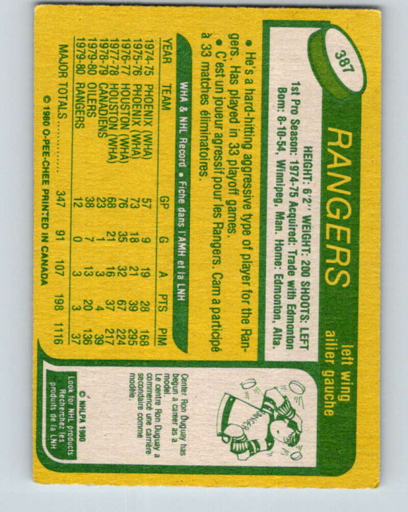 1980-81 O-Pee-Chee #387 Cam Connor  New York Rangers  V40984