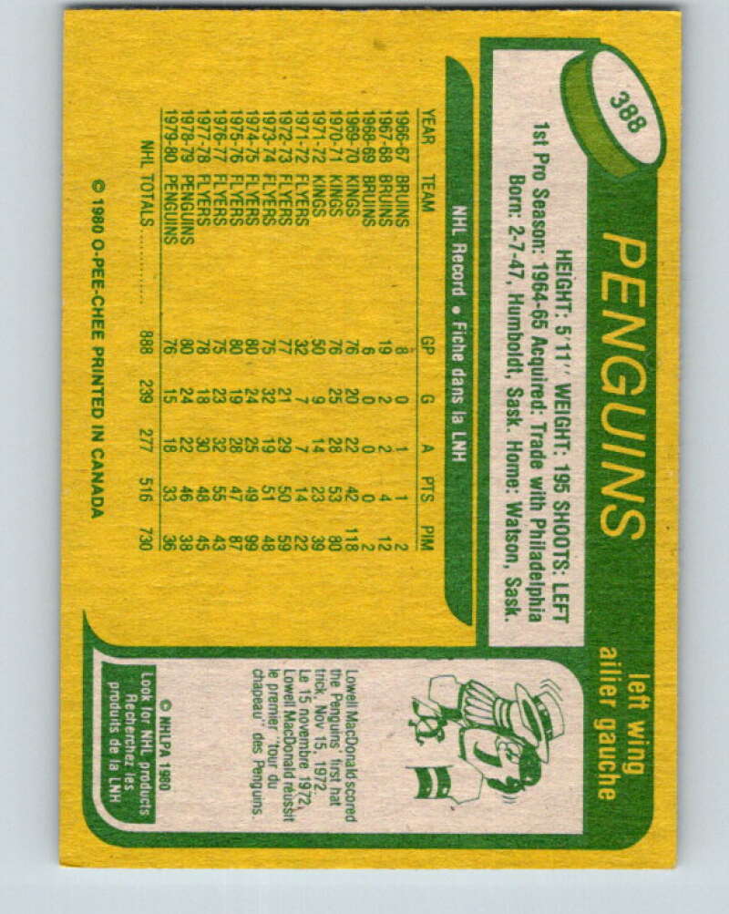1980-81 O-Pee-Chee #388 Ross Lonsberry  Pittsburgh Penguins  V40985
