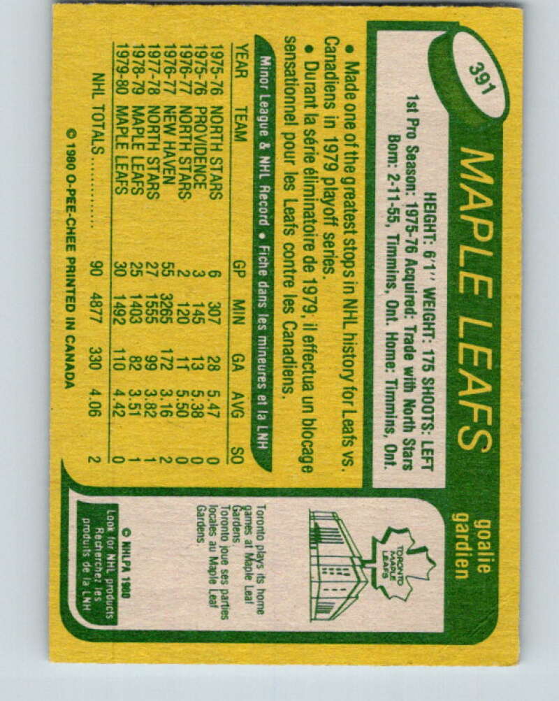1980-81 O-Pee-Chee #391 Paul Harrison  Toronto Maple Leafs  V41026