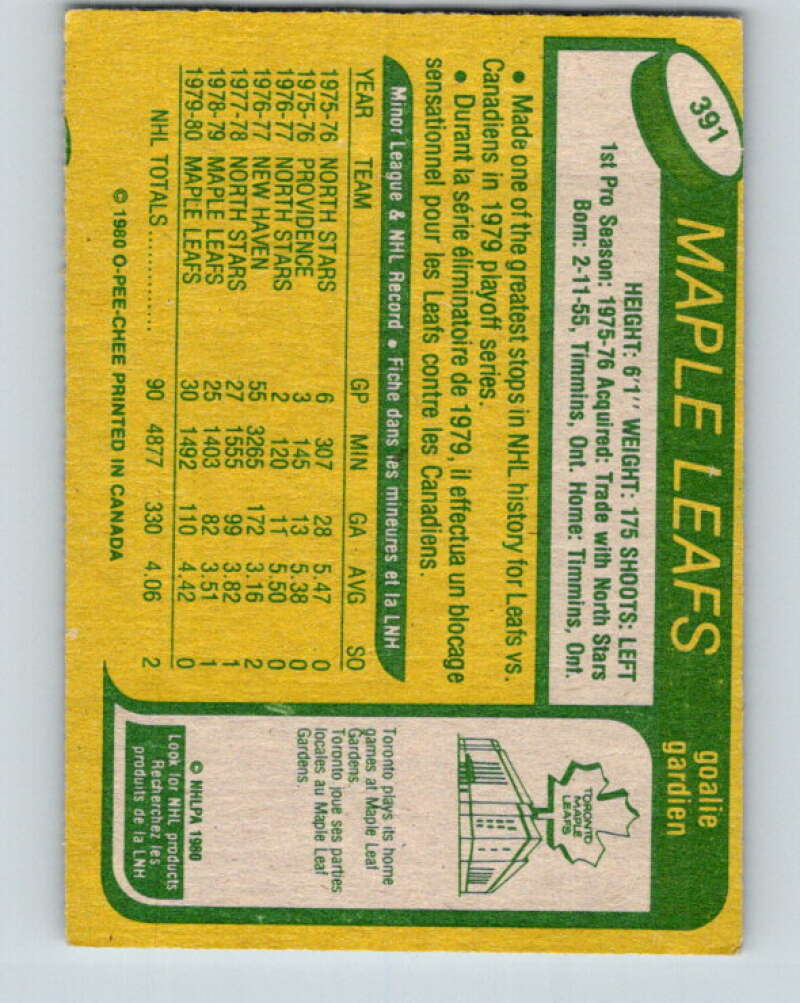 1980-81 O-Pee-Chee #391 Paul Harrison  Toronto Maple Leafs  V41027