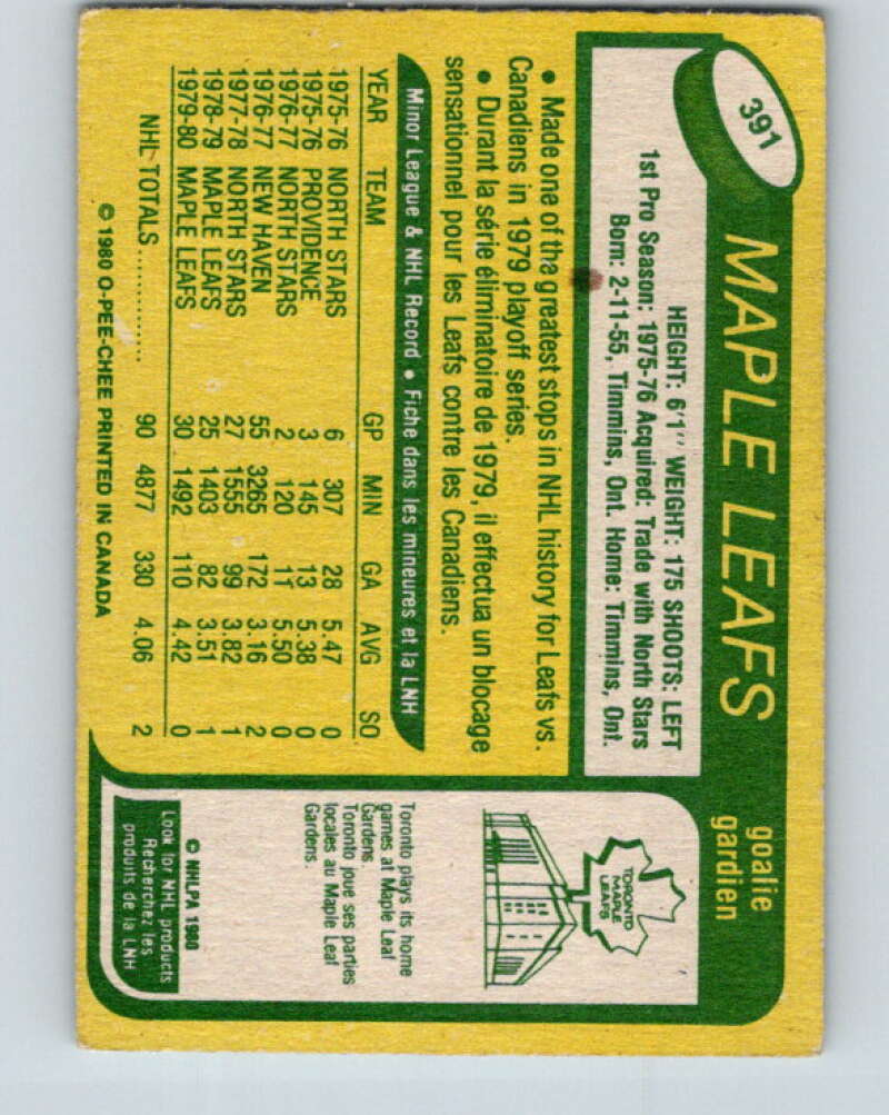 1980-81 O-Pee-Chee #391 Paul Harrison  Toronto Maple Leafs  V41033