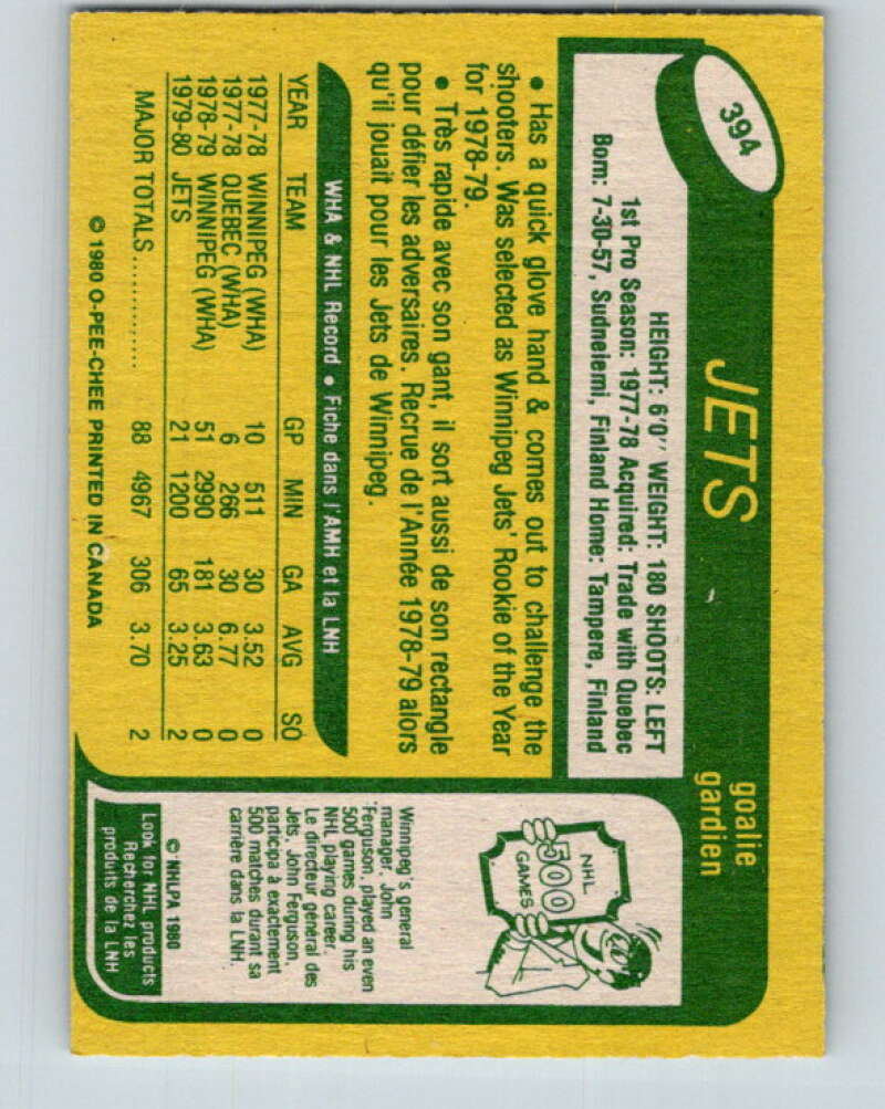 1980-81 O-Pee-Chee #394 Markus Mattsson  RC Rookie Winnipeg Jets  V41056