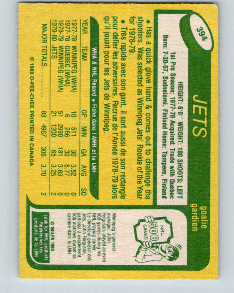 1980-81 O-Pee-Chee #394 Markus Mattsson  RC Rookie Winnipeg Jets  V41057