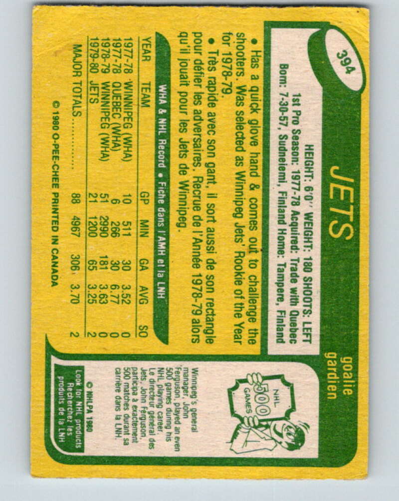 1980-81 O-Pee-Chee #394 Markus Mattsson  RC Rookie Winnipeg Jets  V41058