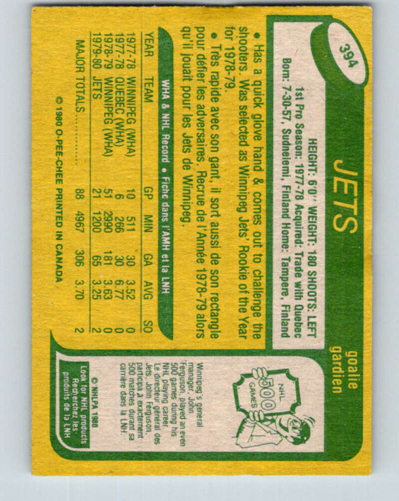 1980-81 O-Pee-Chee #394 Markus Mattsson  RC Rookie Winnipeg Jets  V41063