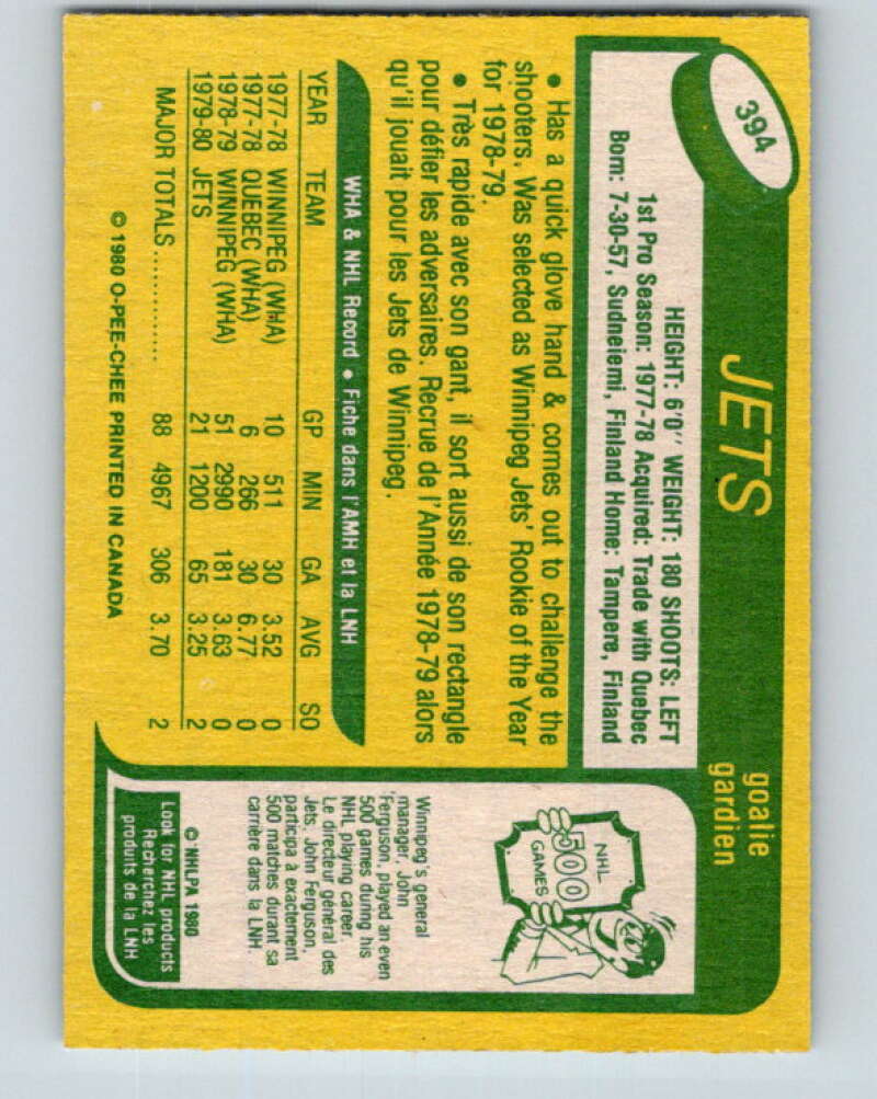1980-81 O-Pee-Chee #394 Markus Mattsson  RC Rookie Winnipeg Jets  V41070