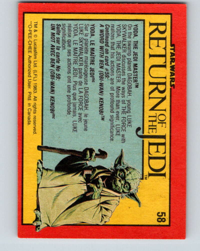 1983 OPC Star Wars Return Of The Jedi #58 Yoda/the Jedi Master   V42408