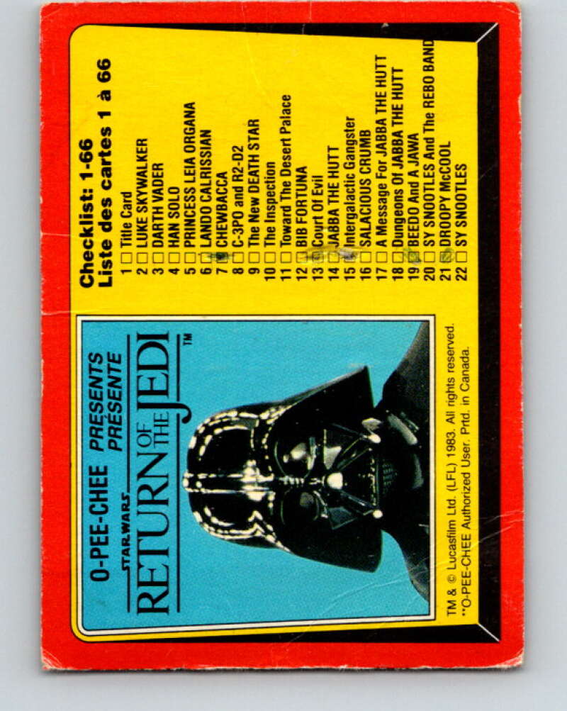 1983 OPC Star Wars Return Of The Jedi #131 Checklist 1-66   V42731