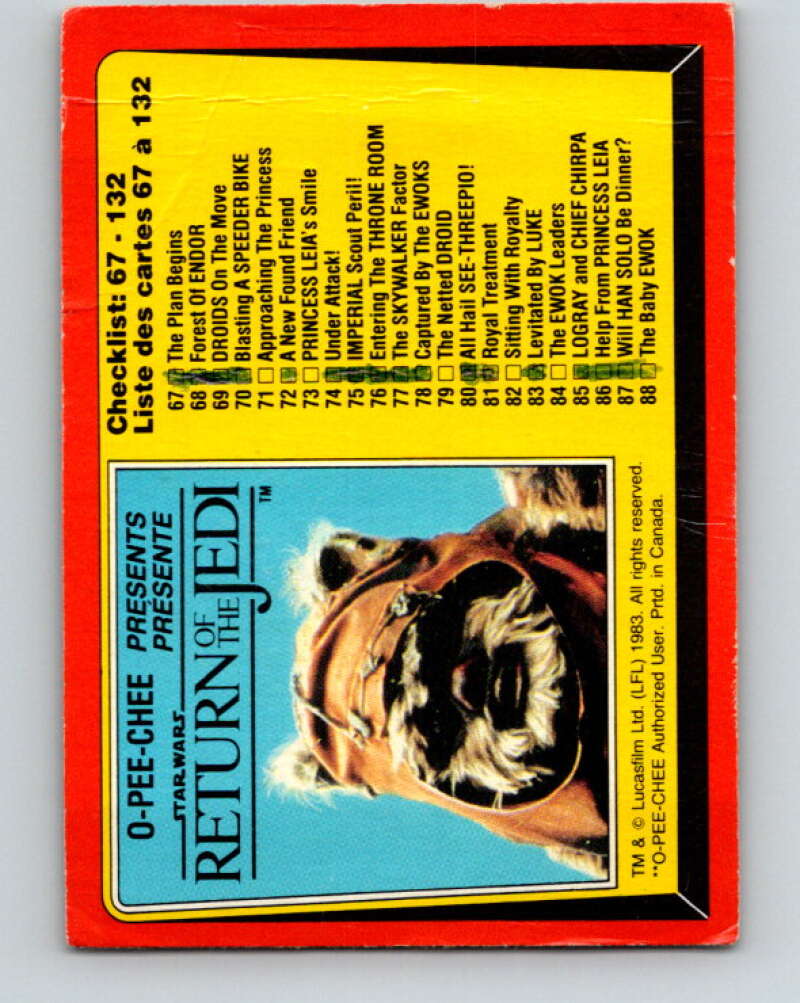 1983 OPC Star Wars Return Of The Jedi #132 Checklist 67-132   V42734