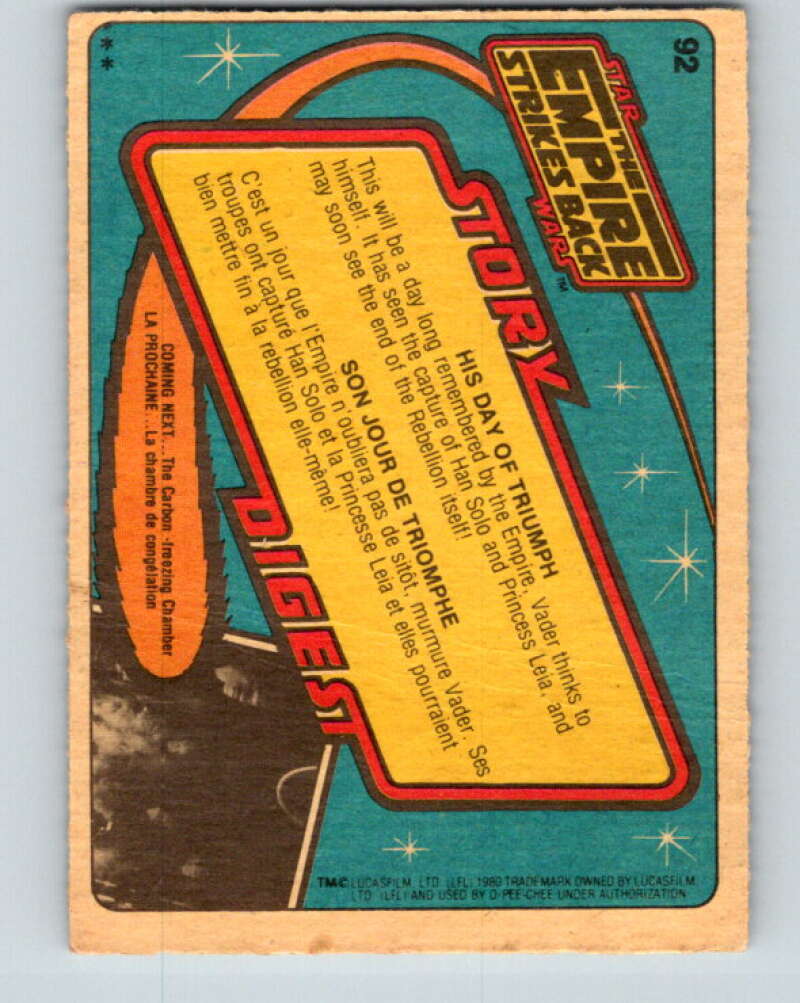 1980 OPC The Empire Strikes Back #92 His Day of Triumph   V43026