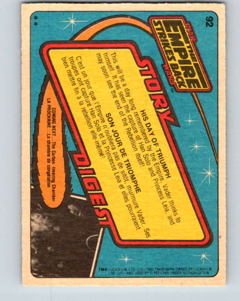 1980 OPC The Empire Strikes Back #92 His Day of Triumph   V43027
