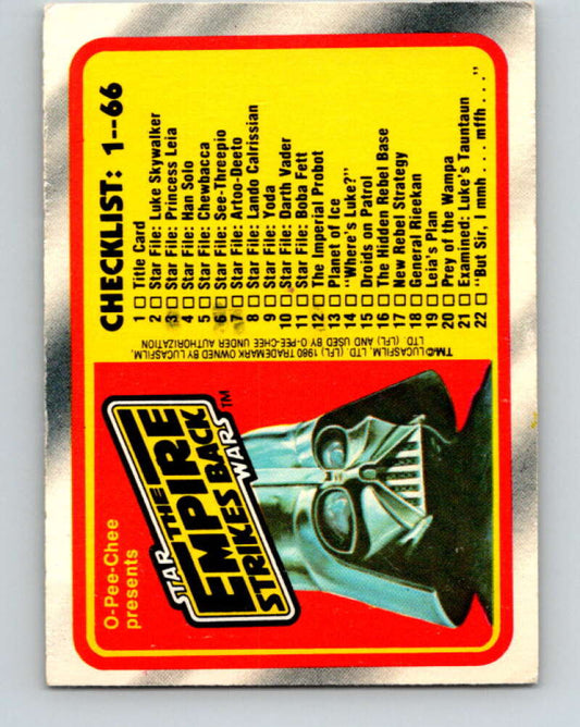 1980 OPC The Empire Strikes Back #131 Checklist 1-66   V43152