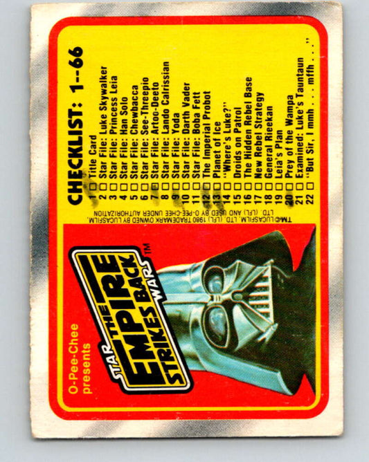 1980 OPC The Empire Strikes Back #131 Checklist 1-66   V43153