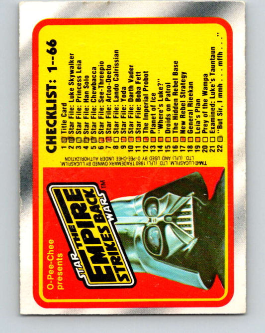 1980 OPC The Empire Strikes Back #131 Checklist 1-66   V43154